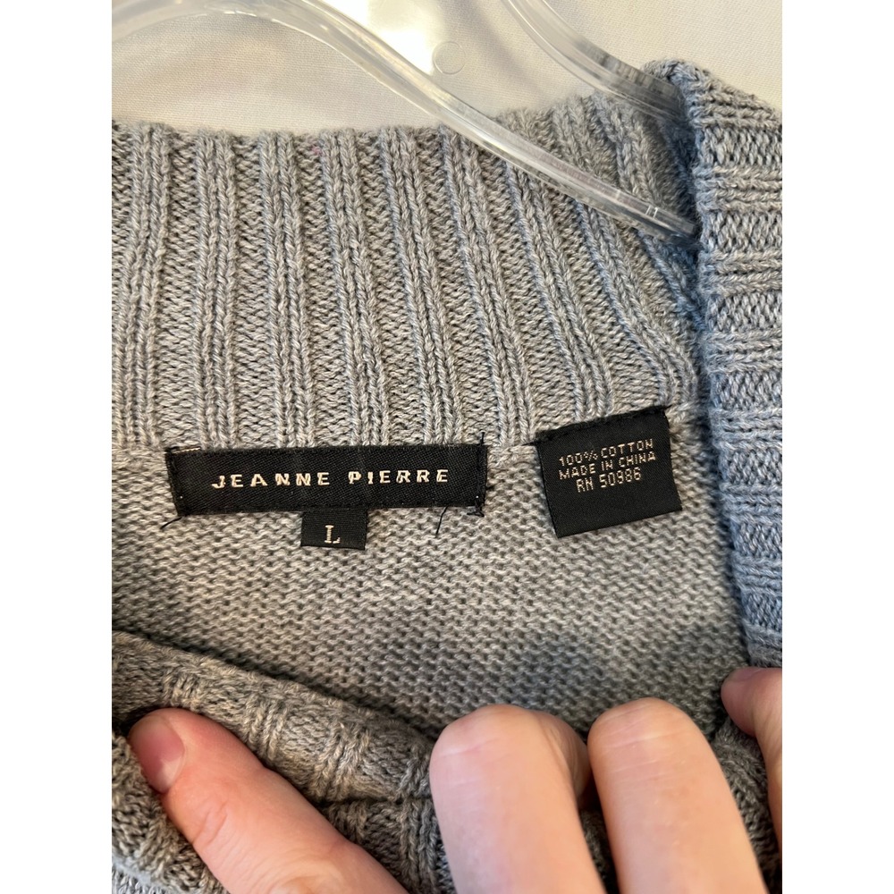 Jeanne Pierre Gray 100% Cotton Mock Neck Raglan Pullover Sweater Womens Large